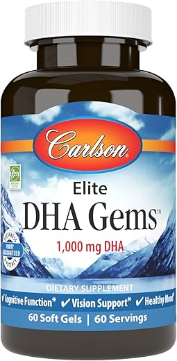 Elite DHA Gems, 1000 mg DHA, Captura Selvagem, Fonte Sustentável, Função Cerebral - Carlson