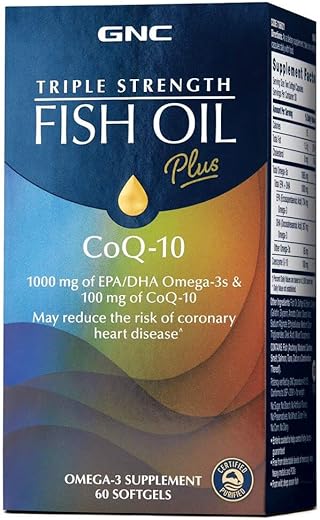 Ômega-3 EPA/DHA 1000mg + CoQ-10 100mg | Saúde do Coração, Cérebro, Pele, Olhos e Articulações | 60 Softgels - GNC