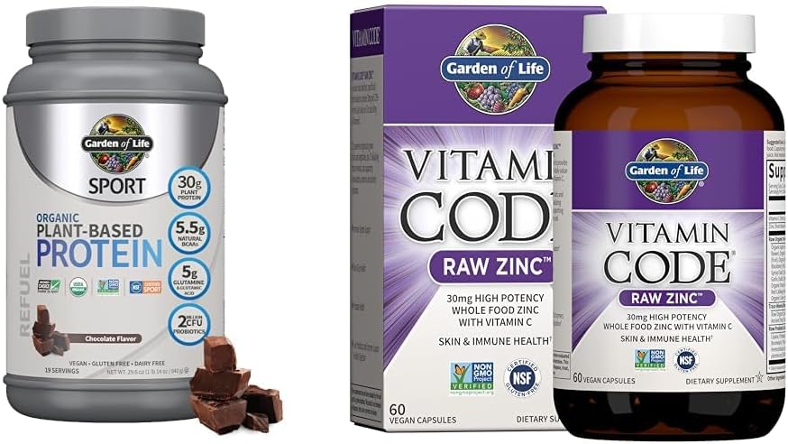 Proteína Vegana Esportiva Orgânica com Zinco Cru para Suporte Imunológico e Saúde da Pele, 30g de Proteína, Vitamina C e Probióticos - Garden of Life