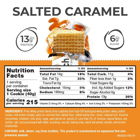 Barras de Wafer de Proteína, Snacks de Alta Proteína com Sabor Delicioso, Caramelo Salgado, 40g (12 Unidades) - Power Crunch