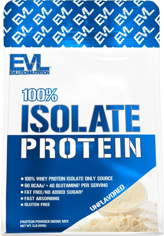 Nutrition 100%% Isolate – Proteína Isolada em Pó, 25g de Proteína de Absorção Rápida, Sem Adição de Açúcar, Baixo Carboidrato, Sem Glúten (Sem Sabor, 454g) - Evlution
