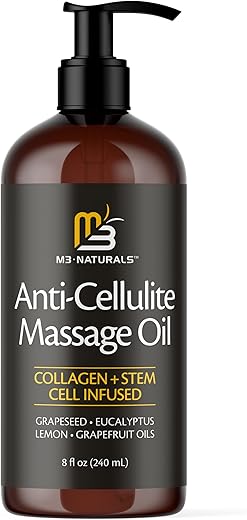 M3 Naturals - Óleo de Massagem Anti Celulite para Terapia de Massagem – Creme de Celulite para Mulheres com Colágeno e Células-Tronco para Firmar a Pele – 240 ml por