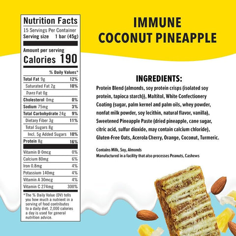 JIMMYBAR - JiMMY’S! Barra de Proteína Funcional Imune – Coco Abacaxi – 15 unidades – Suporte Imunológico com 300%% de Vitamina C Diária – Ingredientes Fortificantes do Sistema Imunológico: Vitamina C, Cúrcuma