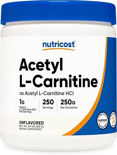 Acetyl L-Carnitine (ALCAR) em Pó 250g – 1g por Porção – 250 Porções - Nutricost