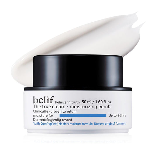 belif - Belif The True Cream Moisturizing Bomb com Casca de Carvalho e Vitamina B | Hidratante | Ideal para Pele Seca, Ressecamento, Opacidade e Textura Irregular | Para Tipos de Pele Normal e Seca | 50g