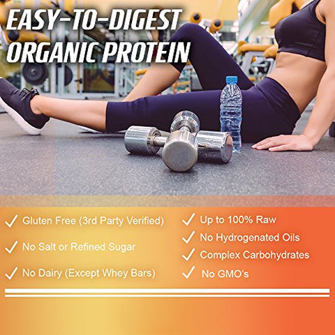 Organic Food Bar - Barra de Proteína Orgânica Vegana, 22g de Proteína (Embalagem com 12 unidades, 74g cada)