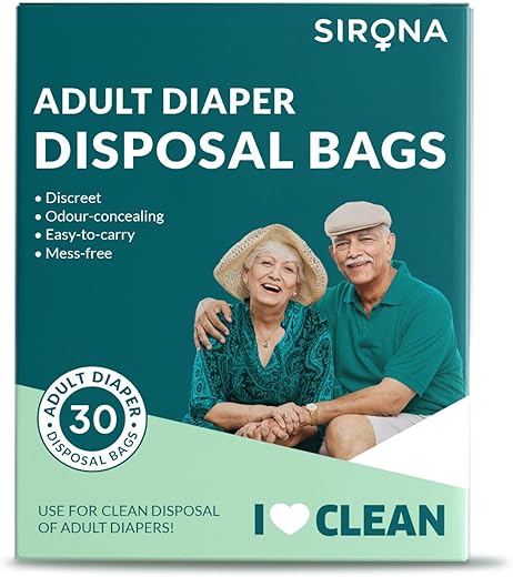 Premium Sacos Descartáveis para Fraldas de Adulto – 30 Sacos | Vedação de Odor para Fraldas, Resíduos de Alimentos, Resíduos de Animais de Estimação, Descarte de Produtos Sanitários | Duráveis e sem Perfume - Sirona