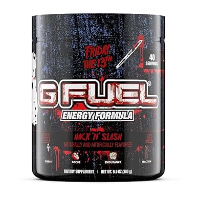 Pó Energético Friday 13th Hack n Slash, Sem Açúcar, Cafeína Limpa, Suplemento para Foco, Mistura com Água, Sabor de Ponche de Frutas Cítricas, Aminoácidos para Foco, Mistura de Vitaminas Antioxidantes, 9.9g - G Fuel