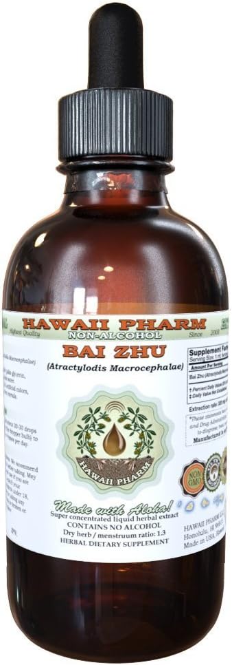Extrato Líquido de Bai Zhu Sem Álcool, Glicerito de Raiz de Atractylodes (Atractylodis Macrocephalae) Natural Herbal 120 ml - Hawaii Pharm