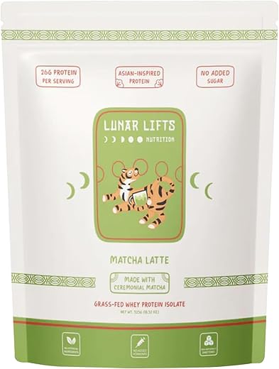 Lunar Lifts Nutrition - Matcha Latte – Pó de Proteína de Chá Matcha com Bolhas | 26g de Proteína Isolada de Soro de Leite em Pó Matcha | Pó de Chá Matcha Grau Cerimonial para Bubble Tea | Sem Açúcar Adicionado