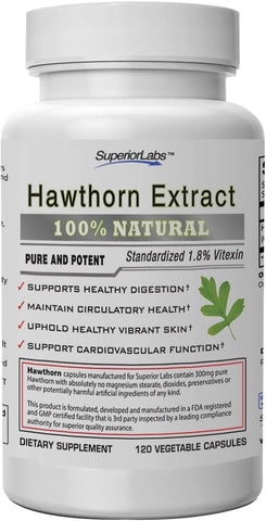 Melhor Suplemento de Vitamina de Espinheiro Branco Não Transgênico, Não Sintético – Dosagem de 300 mg, 120 Cápsulas Vegetais – Poderoso Antioxidante – Digestão Saudável – Circulação - Superior Labs