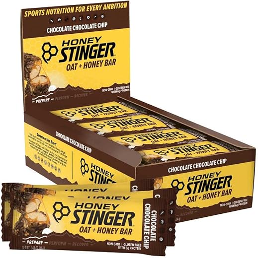 Barra de Mel de Aveia Honey Stinger | Chocolate com Gotas de Chocolate | Alimento Energético para Preparar-se para o Exercício, Resistência e Desempenho | Lanche Nutricional Esportivo | Pré-Treino, Energia Duradoura | 100% Natural | Embalagem de 40g