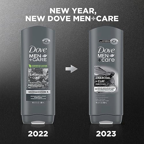 DOVE MEN + CARE - DOVE MEN CARE Body Wash Carvão Argila 4 Unidades Para Cuidados da Pele Masculina Limpa Efetivamente as Bactérias Enquanto Nutre Sua Pele, 532 ml