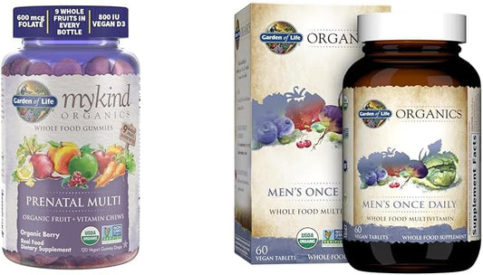 Gomas Orgânicas Pré-natais Multivitamínicas com Multivitamínico Diário para Homens à Base de Alimentos Integrais – 60 Comprimidos - Garden of Life