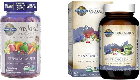 Gomas Orgânicas Pré-natais Multivitamínicas com Multivitamínico Diário para Homens à Base de Alimentos Integrais – 60 Comprimidos - Garden of Life