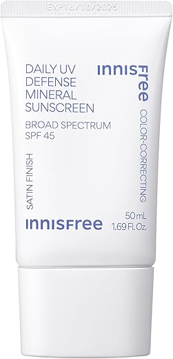 Protetor Solar Mineral innisfree Daily UV Defense SPF 45 com Ácido Hialurônico – Tonalidade Verde Corretora