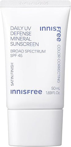 Protetor Solar Mineral innisfree Daily UV Defense SPF 45 com Ácido Hialurônico – Tonalidade Verde Corretora