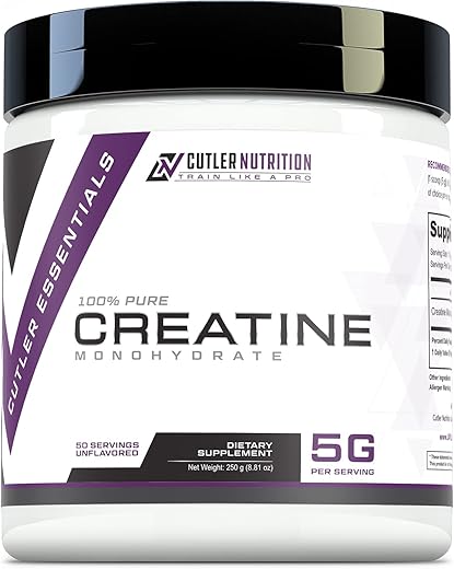 Creatina Monohidratada Pura – 5g Por Porção 50 Porções – Construtor Muscular Premium Aumenta Força e Desempenho - Cutler Nutrition