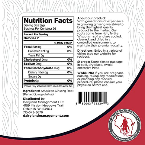 Dairyland Management LLC - Fatias de Ginseng Americano Dairyland – Embalagem de 113g – Fatias de Raiz de Ginseng Americano Autêntico de Wisconsin – Sem OGM, Sem Glúten – Use Este Suplemento Herbal em