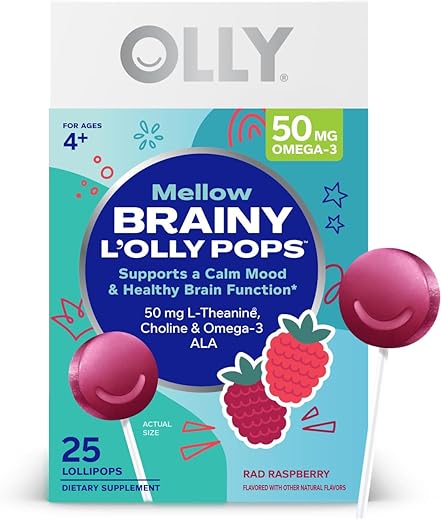 Mellow Buddies L’OLLY Pops – Lollipops Infantis com Ômega-3 ALA, L-Teanina e Colina – Apoia um Humor Calmo – 30g - OLLY