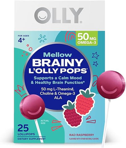 Mellow Buddies L’OLLY Pops – Lollipops Infantis com Ômega-3 ALA, L-Teanina e Colina – Apoia um Humor Calmo – 30g - OLLY