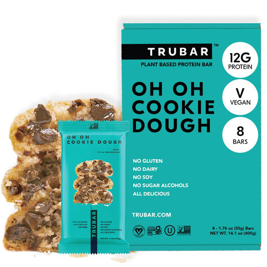 Barra de Proteína Vegana, Sabor Cookie Dough, Sem Glúten, Proteína à Base de Plantas, Sem Laticínios, Não-OGM, Sem Soja, Sem Álcoois Açucarados, 12g de Proteína, 13g de Fibra, 23g de Carboidratos, Saudável e Deliciosa - TRUBAR