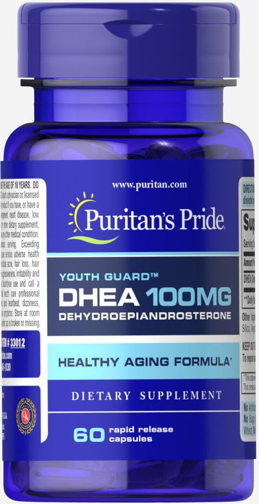 Puritan's Pride - Puritan’s Pride DHEA 100mg – Fórmula para o Envelhecimento Saudável, 60 Comprimidos
