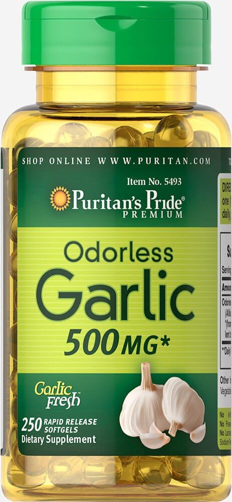 Puritan's Pride - Puritan’s Pride – Alho sem odor 500 mg, 250 cápsulas moles – 250 unidades (5493)