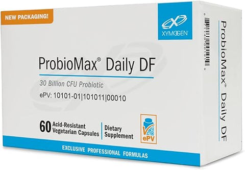 ProbioMax Daily DF – 30 Bilhões UFC Suplemento Probiótico – Probióticos sem Laticínios para Saúde Digestiva – Lactobacillus acidophilus Bifidobacterium longum (60 Acid - XYMOGEN
