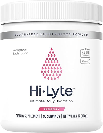 Adapted Nutrition - Hi-Lyte Pó de Eletrólitos de Framboesa, Bebida Hidratante Diária em Pó, 90 Porções | Sem Açúcar, 0 Calorias, 0 Carboidratos | Sem Maltodextrina. Livre de Glúten | Suporte para Keto | Leve