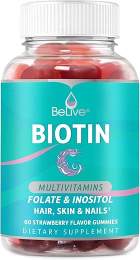 Gomas de Biotina com Multivitaminas, Folato, Inositol – Suporta o Crescimento Capilar, Pele Saudável - BeLive