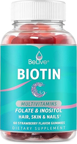 Gomas de Biotina com Multivitaminas, Folato, Inositol – Suporta o Crescimento Capilar, Pele Saudável - BeLive