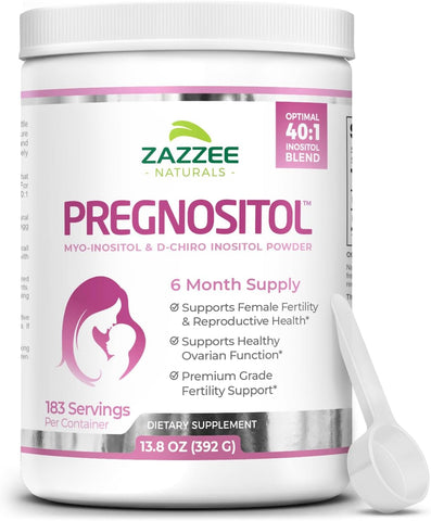 PREGNOSITOL em Pó, Suprimento de 6 Meses, Blend de Fertilidade Myo-Inositol e D-Chiro-Inositol 40:1, Dosagem Exata com Colher Grátis, Fórmula Premium Balanceada, 183 Porções, Vegano - Zazzee