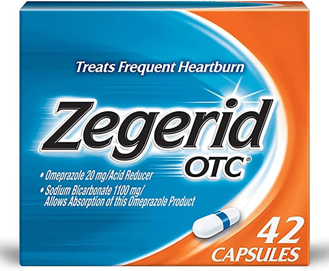 Omeprazol 20mg Bicarbonato de Sódio, Medicamento para Azia, Redutor de Ácido, PPI, Proteção 24 horas, 1 embalagem 42 Cápsulas - Zegerid OTC