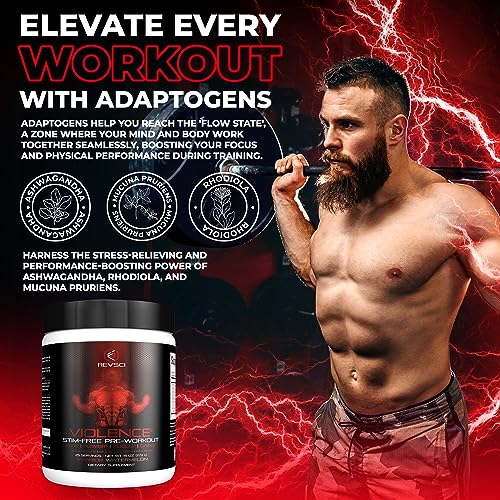 Revolution Science - VIOLENCE Pré-treino em Pó Sem Estimulantes por REVSCI, Fórmula de Pré-treino sem Cafeína, Suplemento para Bomba Muscular
