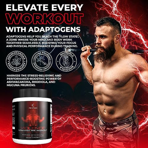 Revolution Science - VIOLENCE Pré-treino em Pó Sem Estimulantes por REVSCI, Fórmula de Pré-treino sem Cafeína, Suplemento para Bomba Muscular