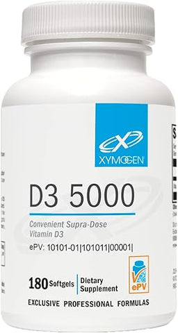 D3 5000 – Vitamina D3 5000 UI (125 mcg) – Suplemento de Alta Potência para Apoiar a Saúde Imunológica, Óssea e Cardíaca (180 Softgels) - XYMOGEN
