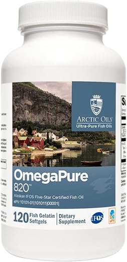 OmegaPure 820 – Óleo de Peixe Certificado com Cinco Estrelas pelo International Fish Oil Standards (IFOS) – Suporte Cardiovascular e Cognitivo com Ômega-3 DHA EPA (120 Cápsulas) - XYMOGEN