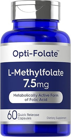 L Methylfolate 7.5 mg | 60 Cápsulas | Otimizado e Ativado | Não-OGM, Livre de Glúten | Metilfolato, 5-MTHF | por Opti-Folate - Carlyle