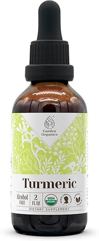 Garden Organics - Extrato Orgânico de Cúrcuma USDA Sem Álcool | Suplemento Alimentar, Tintura de Alta Potência | Cúrcuma Orgânica Certificada Natural (Curcuma Longa) Raiz Seca (60 ml)