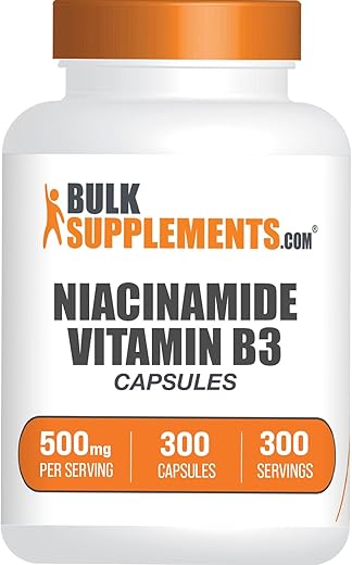 com Cápsulas de Niacinamida – Suplemento de Niacinamida, Vitamina B3, 500mg – Livre de Glúten, 1 Cápsula por Porção, 300 Cápsulas (Pacote de 1) - BulkSupplements