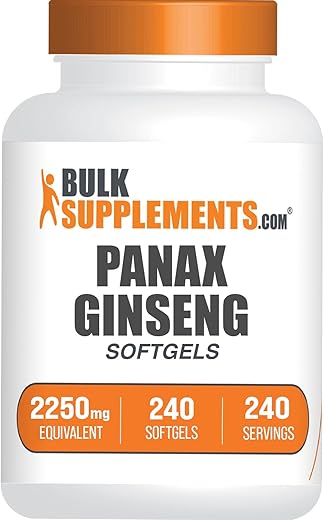 com Softgels de Panax Ginseng – Suplemento de Panax Ginseng, Extrato de Panax Ginseng, 225mg de Panax Ginseng – Livre de Glúten, 1 Softgel por Porção, 240 Unidades (Embalagem de 1) - BulkSupplements