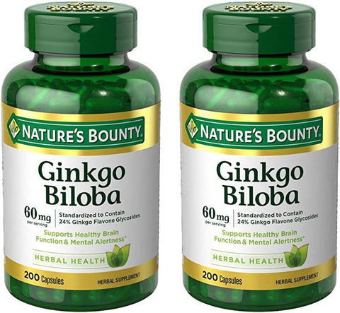 Nature's Bounty - Nature’s Bounty Ginkgo Biloba 60mg Cápsulas, 200 Unidades (Pacote com 2) – Melhora a Memória e Concentração