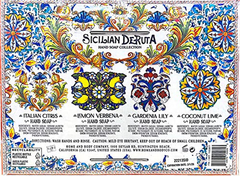 Generic - Coleção de Sabonetes Sicilian Deruta | 4 x 635 ml Frascos de Plástico Italiano de Limão Cítrico Verbena Gardenia Lírio Coco Lima 2.548 g