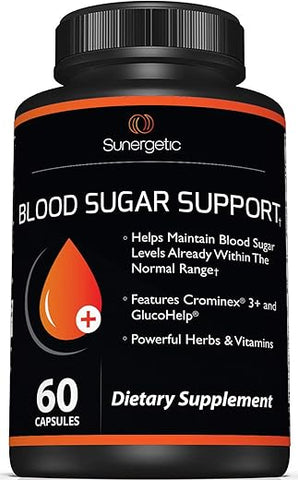 Sunergetic - Suplemento Premium para Suporte à Saúde da Glicose no Sangue – Níveis Saudáveis de Glicose no Sangue Dentro da Faixa Normal – Inclui Extrato de Melão Amargo, Vanádio, Cromo, Canela – Marca em Destaque
