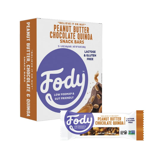 Barras de Proteína Vegana Fody Foods, Sabor Manteiga de Amendoim Chocolate Quinoa, 6g de Proteína por Barra, Certificado Low Fodmap, Receita Sensível, Gut