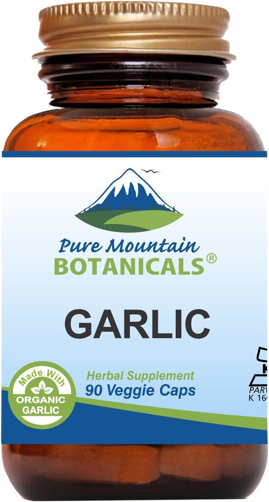 Pílulas de Alho Orgânico Allium Sativum 500mg – Cápsulas Veganas Kosher da Pure Mountain Botanicals para Imunidade e Saúde Cardiovascular