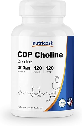 CDP Choline (Citicoline) 300mg – 120 Cápsulas Vegetarianas – Sem OGM, Amigável aos Vegetarianos, Livre de Glúten - Nutricost