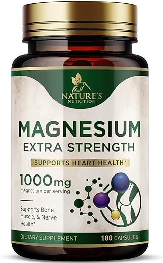 Nature's Nutrition - Magnésio Extra Forte 1000mg – Quelado para Absorção Ultra, Suplemento de Magnésio para Saúde Óssea e Muscular