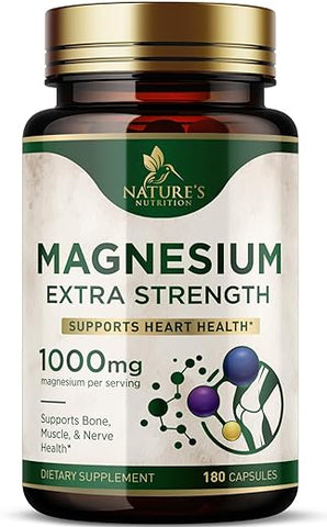 Nature's Nutrition - Magnésio Extra Forte 1000mg – Quelado para Absorção Ultra, Suplemento de Magnésio para Saúde Óssea e Muscular
